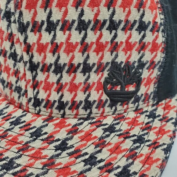 Men's TIMBERLAND Fitted Cap Black & Red Houndstooth Wool Blend Embroidered Logo - Picture 3 of 13